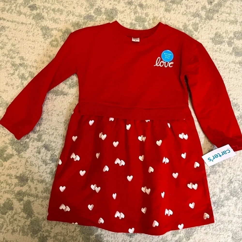 NWT Carters Love Hearts Girls Red Long Sleeve Sweatshirt Valentines Day Dress
